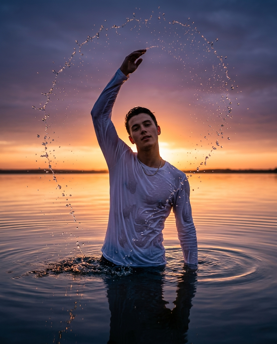 Cinematic Sunset Water Splash